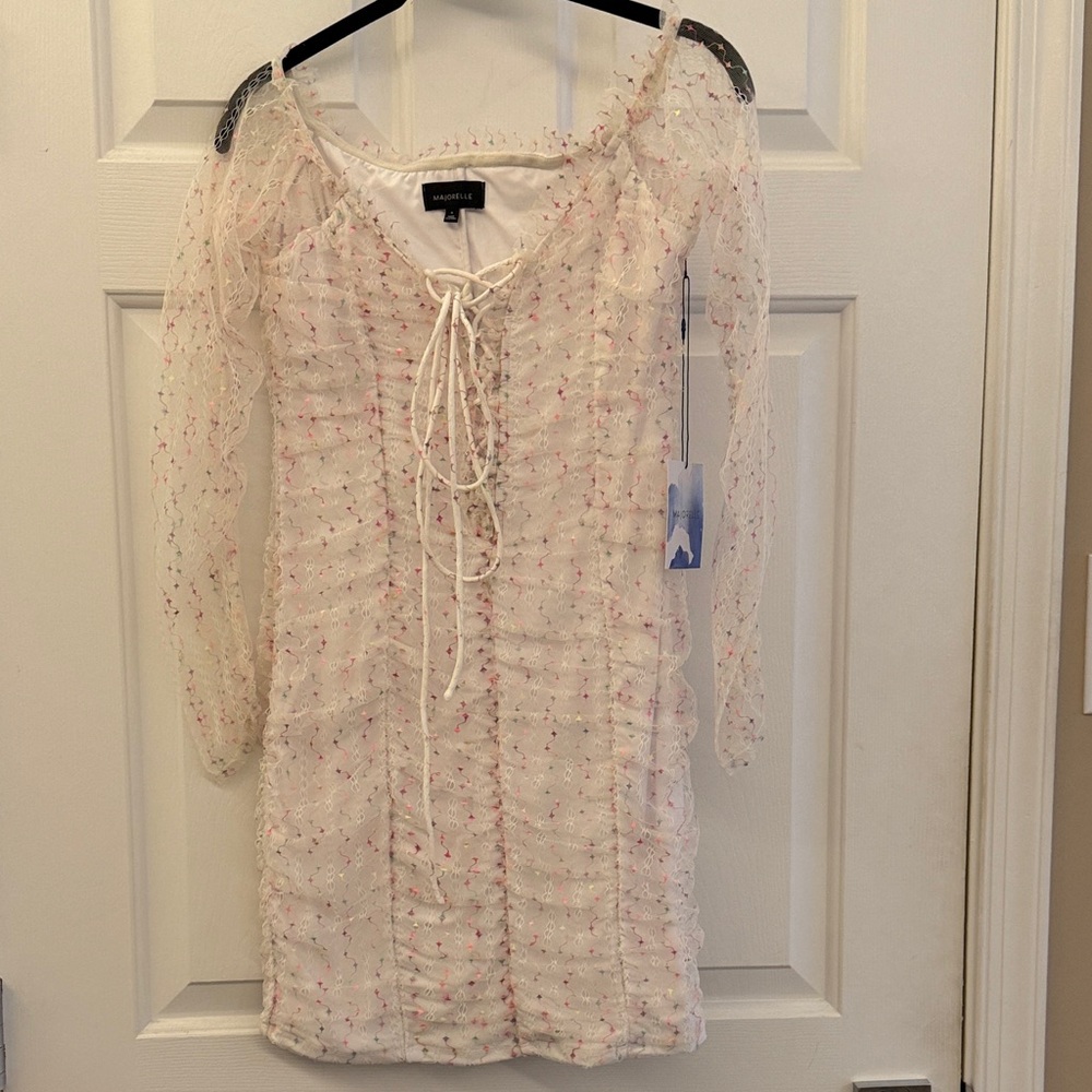 MAJORELLE White Dress with Multicolor Stitching